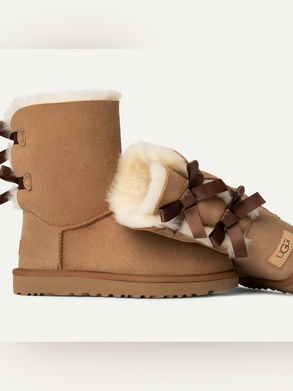 UGG AUS Bailey Bow II Chestnut Suede Short Bow Booties Boots Sheepskin Fur Fall